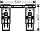 Diagramm eines Adaptersets mit zwei seitlichen Befestigungselementen. In der Mitte ist eine schwarze Klemme sichtbar, die zu einem Produkt von AXOR gehört. Maße sind eingezeichnet.